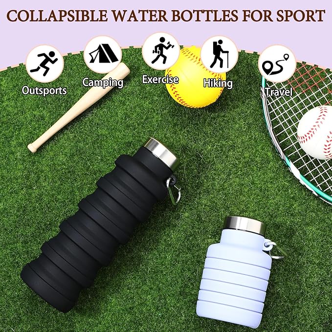 17oz Collapsible Water Bottles for Travel 500ml Reusable Foldable Silicone Water Bottle with Portable Buckle Silicone for Camping Hiking Sport