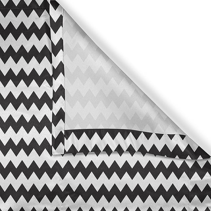 Ambesonne Chevron Valance & Tier Curtain 3 pcs Set, Zig Zags in Black and White Sharp Arrow Inspired Classic Retro Tile Monochrome, Window Treatments for Kitchen Room Decor, 55" x 45", Black Cream