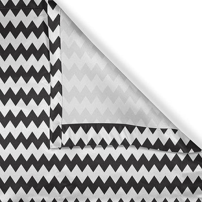 Ambesonne Chevron Valance & Tier Curtain 3 pcs Set, Zig Zags in Black and White Sharp Arrow Inspired Classic Retro Tile Monochrome, Window Treatments for Kitchen Room Decor, 55" x 45", Black Cream