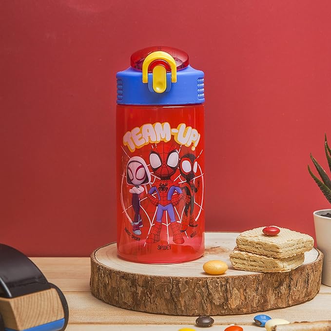 Zak Designs Marvel Spider-Man Kids Water Bottle with Spout Cover and Carrying Loop, Durable Plastic, Leak-Proof Design for Travel (16 oz, 2-Pack, Spidey and His Amazing Friends)