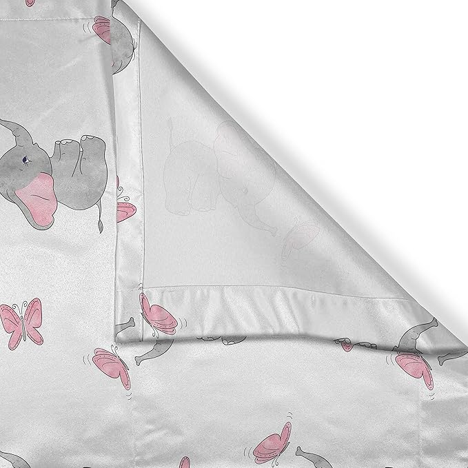 Ambesonne Elephant Nursery Kitchen Curtains, Baby Elephants Playing with Butterflies Design Pattern, Window Drapes 2 Panel Set for Kitchen Cafe Decor, 55" x 39", Grey Pink