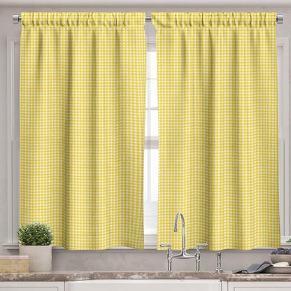 Ambesonne Checkered Valance & Tier Curtain 3 pcs Set, Classic English Pattern in Yellow Picnic in Summertime Theme Retro Striped, Window Treatments for Kitchen Room Decor, 55" x 36", Yellow White