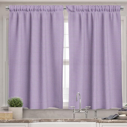 Ambesonne Checkered Valance & Tier Curtain 3 pcs Set, Purple and White Colored Gingham Checks Rows Picnic Theme Vintage Style Print, Window Treatments for Kitchen Room Decor, 55" x 45", Purple White