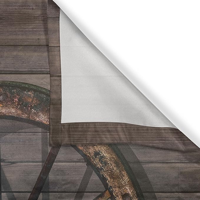 Ambesonne Barn Wood Wagon Wheel Kitchen Curtains, Long Horned Bull Skull and Old West Wagon Wheel on Rustic Wall, Window Drapes 2 Panel Set for Kitchen Cafe Decor, 55" x 39", Charcoal Brown