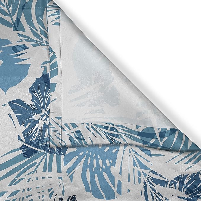 Ambesonne Leaf Long Kitchen Curtains, Island Ocean Beach Sea Inspired Hawaiian Flowers Palm Tree Leaves Art Print, Two Panels Drapes with Rod Pocket Room Decor, 55" x 45", Blue Lilac