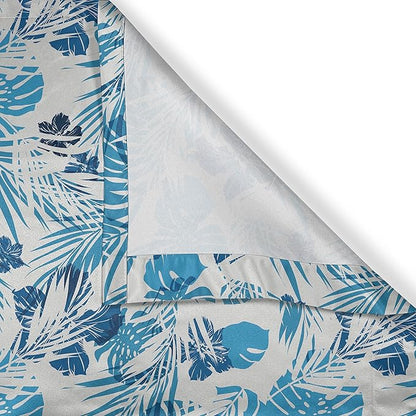 Ambesonne Leaf Valance & Tier Curtain 3 pcs Set, Island Ocean Beach Sea Inspired Hawaiian Flowers Palm Tree Leaves Art Print, Window Treatments for Kitchen Room Decor, 55" x 24", Blue Lilac