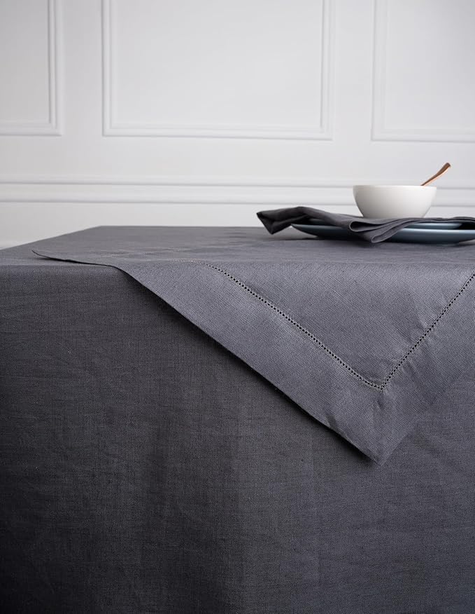 D'Moksha Homes Linen Tablecloth 60 x 144 Inch - 100% Pure Linen Charcoal Grey Tablecloth - Machine Washable Dining Tablecloth for Rectangle Tables