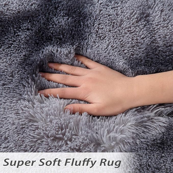 Shag Area Rugs 8 x 10 Feet for Living Room, Fluffy Soft Throw Carpets Indoor Modern Accent Rugs for Nursery Kids Room, Abstract Shaggy Plush Throw Rugs for Home Decor, Tie-Dyed Dark Grey