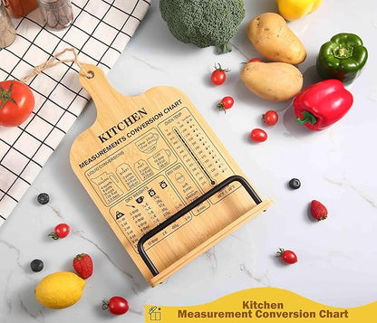 Adjustable Bamboo Cookbook Stand for Kitchen Counter-Sturdy Cook Book Holder-Recipe Book Holder-Birthday Anniversary Housewarming New Home Wedding Christmas Gift-Kitchen Measurement Conversion Chart