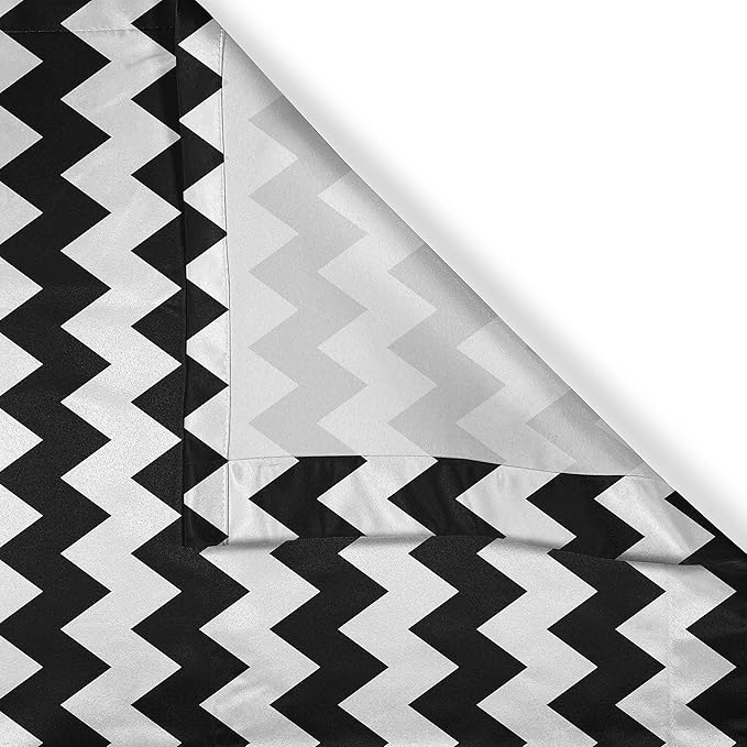 Ambesonne Chevron Long Kitchen Curtains, Zig Zags in Black and White Sharp Arrow Inspired Classic Retro Tile Monochrome, Two Panels Drapes with Rod Pocket Room Decor, 55" x 45", Black Cream