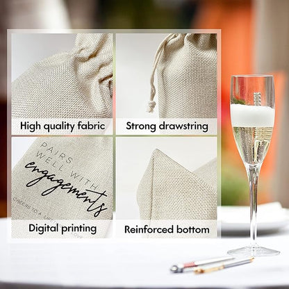 Zodvery Engagement Wine Gift Bags - for Wedding, Engagement, Couples - Reusable Burlap With Drawstring Gift Bag (5.5"x 13.5")-1 Pcs/jiu010