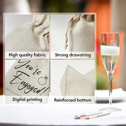 Zodvery Engagement Wine Gift Bags - for Wedding Gift, Couple Gift - Reusable Burlap With Drawstring Gift Bag (5.5"x 13.5")-1 Pcs/jiu049