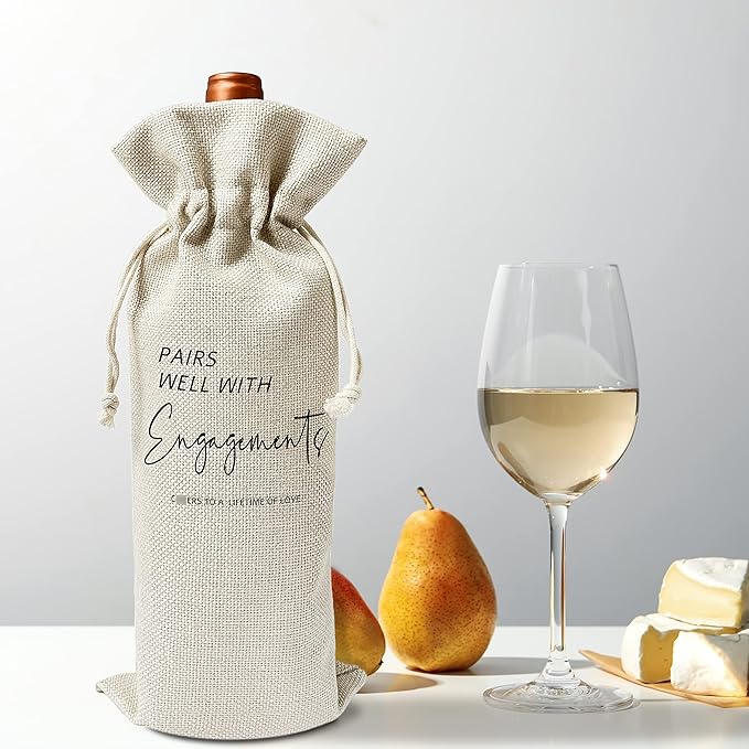 Zodvery Engagement Wine Gift Bags - for Wedding, Engagement, Couples - Reusable Burlap With Drawstring Gift Bag (5.5"x 13.5")-1 Pcs/jiu009