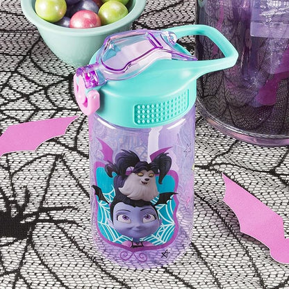 Zak Designs Vampirina 16 oz Plastic Water Bottle with Reusable Straw, PP Park, Vampirina & Wolfie (VMPB-T120)