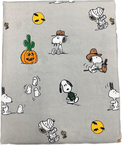 Berkshire Blanket & Home Co. Peanuts Halloween Fall Themed Sheet Sets (Gray - Halloween Costumes Zombie, Mummy & Cowboy, King)