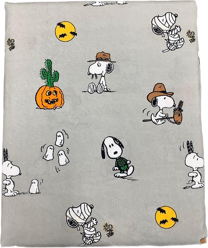 Berkshire Blanket & Home Co. Peanuts Halloween Fall Themed Sheet Sets (Gray - Halloween Costumes Zombie, Mummy & Cowboy, Full)