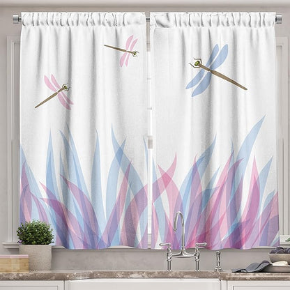 Ambesonne Dragonfly Long Kitchen Curtains, Nature Themed Colorful Birds Like Bugs Flies on Flame Abstract Image, Two Panels Drapes with Rod Pocket Room Decor, 55" x 45", Violet Pink