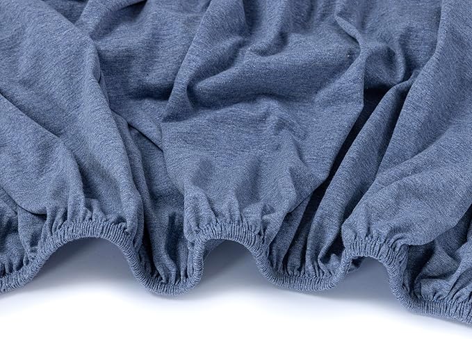 100% Cotton Jersey Knitted Standard Crib Sheets for Boys and Toddler, Soft and Breathable, Crib Sheets Girl Snug Fit, Machine Washable, Multiple Colors (P3,Denim Blue/Sky Blue,28"x52"x9")