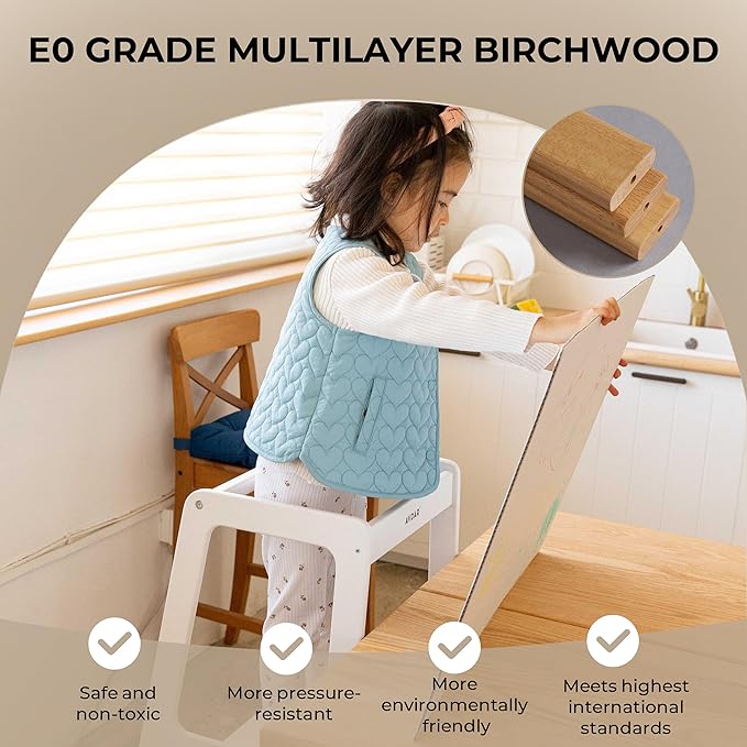 Toddler Standing Tower Wooden Toddler Stool for Kitchen Adjustable Toddler Tower, Winner 2023 of Contemporary Good Design, Montessori Kitchen Tools