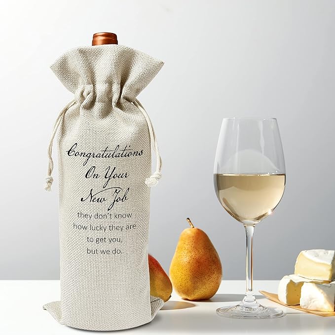 Zodvery Congratulationg on Your New Job Wine Gift Bags - Gift for Co-worker, Collegues, Friend, Family, New Job - Reusable Burlap With Drawstring Gift Bag (5.5"x 13.5")-1 Pcs/jiu055