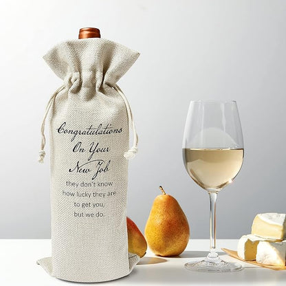 Zodvery Congratulationg on Your New Job Wine Gift Bags - Gift for Co-worker, Collegues, Friend, Family, New Job - Reusable Burlap With Drawstring Gift Bag (5.5"x 13.5")-1 Pcs/jiu055