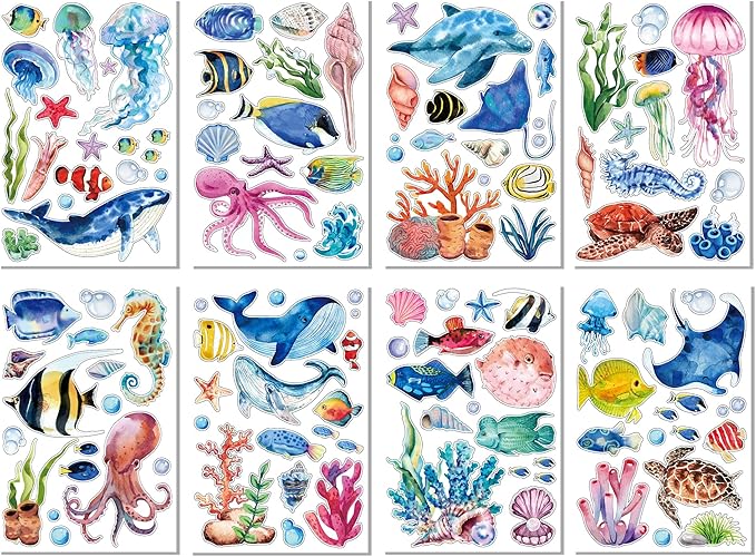 8 Sheets Underwater World Window Clings Ocean Theme Static Window Stickers Fridge Glass Stickers Party Decorations Add Joy to The Season and Home Decoration