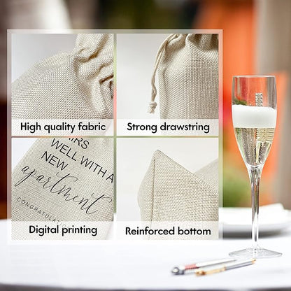 Zodvery Pairs Well With A New Apartment Wine Gift Bags - Gift for Housewarming, New Home Owner Gift, Realtor Gift to Clients - Reusable Burlap With Drawstring Gift Bag (5.5"x 13.5")-1 Pcs/jiu021