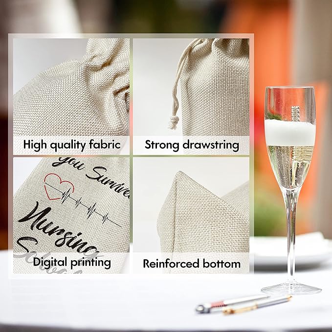 Zodvery Nursing School Graduation Wine Gift Bags - Gift for RN, Nurse Graduation - Reusable Burlap With Drawstring Gift Bag (5.5"x 13.5")-1 Pcs/jiu058