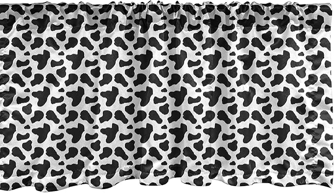 Ambesonne Cow Print Window Valance, Animal Hide Pattern Spots Farm Life Cattle Camouflage Animal Skin, Curtain Valance for Kitchen Bedroom Decor with Rod Pocket, 54" X 18", Grey Charcoal