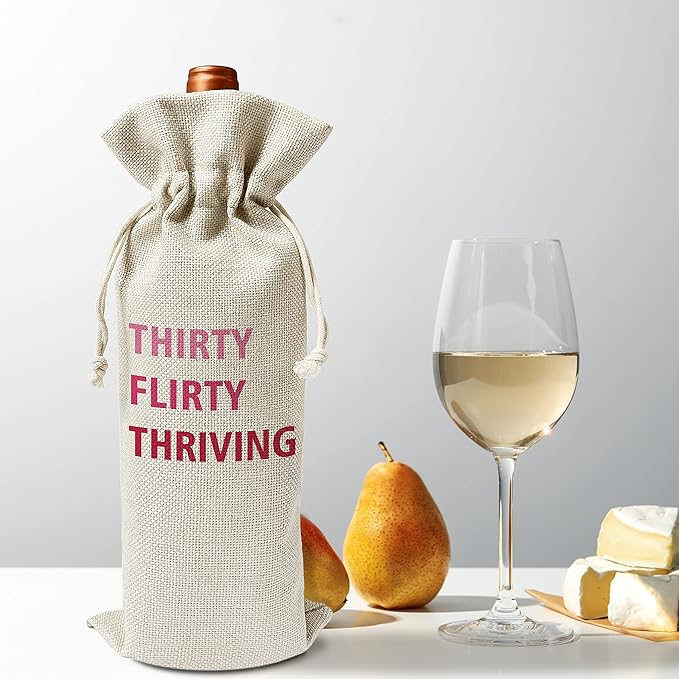 Zodvery 30th Birthday Wine Gift Bags - Gift for Thirty Birthday, 30 Years Old- Reusable Burlap With Drawstring Gift Bag (5.5"x 13.5")-1 Pcs/jiu019