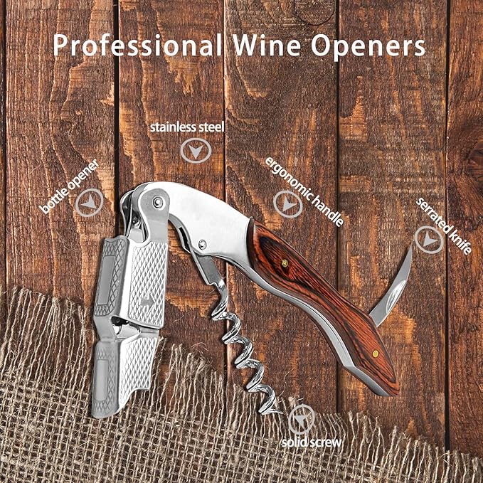 Wine Opener 2 Pack, Professional Corkscrew Wine Bottle Opener, Stainless Steel Wine Key Waiters Wine Bottle Openerfor for Restaurant Waiters, Sommelier, Bartenders Home Use