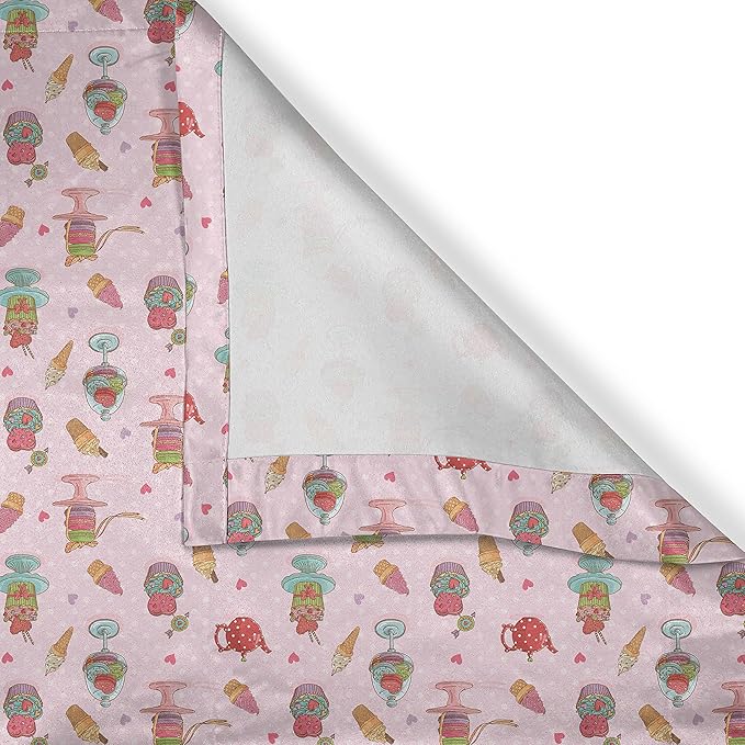 Ambesonne Ice Cream Valance & Tier Curtain 3 pcs Set, Retro Style Cupcakes Teapots Candies Cookies on Polka Dots Vintage Kitchen Print, Window Treatments for Kitchen Room Decor, 55" x 30", Pastel Pink