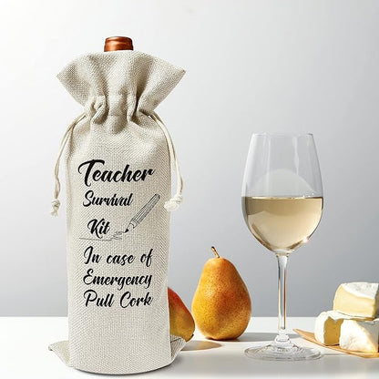 Zodvery Teacher Wine Gift Bags - Gift for Teacher, Co-worker - Reusable Burlap With Drawstring Gift Bag (5.5"x 13.5")-1 Pcs/jiu077