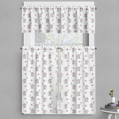 Ambesonne Animal Cartoon Valance & Tier Curtain 3 pcs Set, Playing Butterflies Design Pattern, Window Treatments for Kitchen Room Decor, 55" x 36", Grey Pink