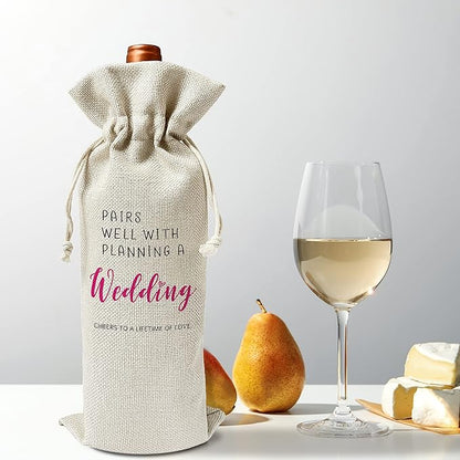 Zodvery Wedding Wine Gift Bags - for Wedding Ceremony, Engagement - Reusable Burlap With Drawstring Gift Bag (5.5"x 13.5")-1 Pcs/jiu032