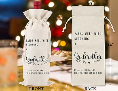 Yiqhpy Pregnancy Announcement,Wine Bag Gifts for Godmother,Pairs Well With Becoming Godmother,Baby Announcement to Friends,New Aunt Gifts,Baby Announcement, 1 Drawstring Gift Wine Bag,Q25