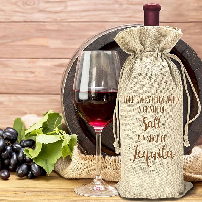 ZVMIS Funny Housewarming Wine Bag Gift-New Home New House Wine Bag Gift for Houseowner-Wine Bag Gift for Wine Lover-Wedding Birthday Christmas Wine Bag Decor Gift-Take Everything With a Grain of Salt