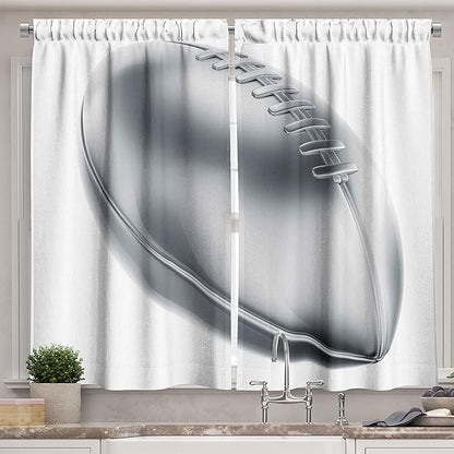 Ambesonne Grey Long Kitchen Curtains, Realistic American Football in 3D Style Sports Theme Champion Victory Trophy, Two Panels Drapes with Rod Pocket Room Decor, 55" x 45", Grey White