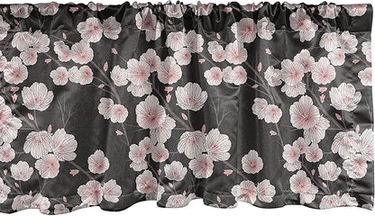 Ambesonne Cherry Blossom Window Valance, Fresh Nature Theme Branches with Blooms and Buds Rustic Japanese, Curtain Valance for Kitchen Bedroom Decor with Rod Pocket, 54" X 12", Brown White