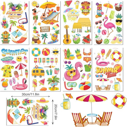 8 Sheets Summer Beach Window Clings Hawaiian Themed Static Window Stickers Refrigerator Glass Stickers Party Decorations Add Joy to The Season and Home Decoration