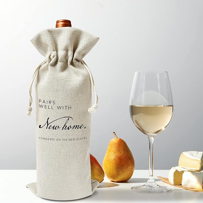 Zodvery Housewarming Wine Gift Bags - Gift for New Home, New Home Owner Gift, Realtor Gift to Clients - Reusable Burlap With Drawstring Gift Bag (5.5"x 13.5")-1 Pcs/jiu075