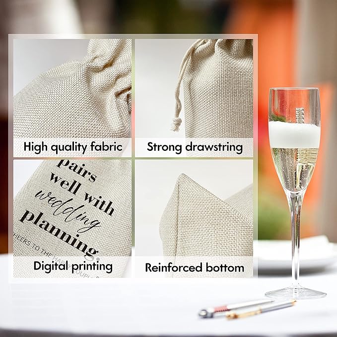 Zodvery Wedding Wine Gift Bags - for Wedding Ceremony, Engagement - Reusable Burlap With Drawstring Gift Bag (5.5"x 13.5")-1 Pcs/jiu031