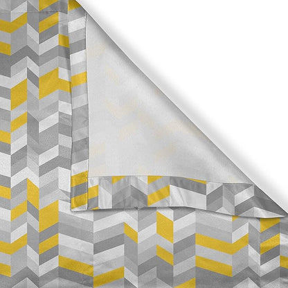 Ambesonne Grey and Yellow Valance & Tier Curtain 3 pcs Set, Geometric Vintage 60s Home Pattern Inspired Herringbone Zig Zag Lines, Window Treatments for Kitchen Room Decor, 55" x 24", Yellow Grey