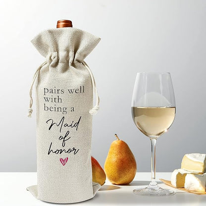 Zodvery Pairs well with Maid of Honor Wine Gift Bags - Gift for Bridesmaid Proposal, Bridesmaid Duties, Bridesmaid Gift - Reusable Burlap With Drawstring Gift Bag (5.5"x 13.5")-1 Pcs/jiu017