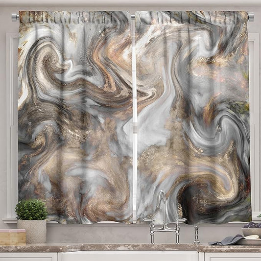 Ambesonne Marble Long Kitchen Curtains, Retro Style Paintbrush Colors in Marbling Texture Watercolor Artwork, Two Panels Drapes with Rod Pocket Room Decor, 55" x 45", Sand Brown