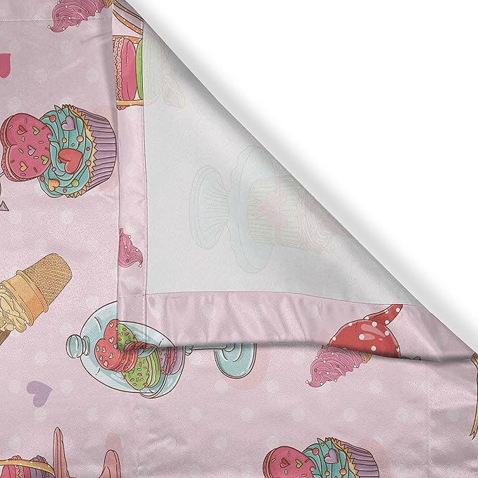 Ambesonne Ice Cream Kitchen Curtains, Retro Style Cupcakes Teapots Candies Cookies on Polka Dots Vintage Kitchen Print, Window Drapes 2 Panel Set for Kitchen Cafe Decor, 55" x 39", Pastel Pink