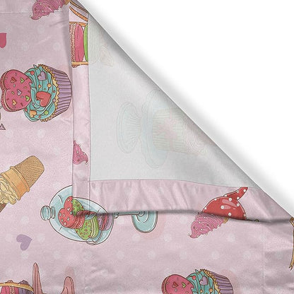 Ambesonne Ice Cream Kitchen Curtains, Retro Style Cupcakes Teapots Candies Cookies on Polka Dots Vintage Kitchen Print, Window Drapes 2 Panel Set for Kitchen Cafe Decor, 55" x 39", Pastel Pink