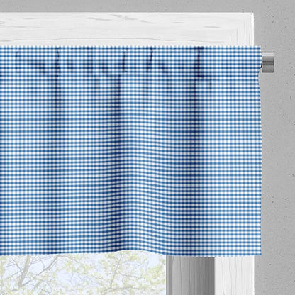 Ambesonne Checkered Valance & Tier Curtain 3 pcs Set, Monochrome Gingham Checks Classical Country Culture Old Fashioned Grid Design, Window Treatments for Kitchen Room Decor, 55" x 45", Blue White