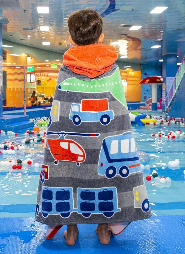 100% Cotton Hooded Bath Towel Wrap for 3 to 12 Yerars Old Boys and Girls Beach Pool Towel with Hood Soft and Absorbent Oversized 50"x30"