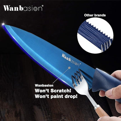 Wanbasion 16pcs Blue Kitchen Knife Set with Block, Stainless Steel Knives Set for Kitchen, Professional Chef Knife Sets for Kitchen with Sharpener Acrylic Block